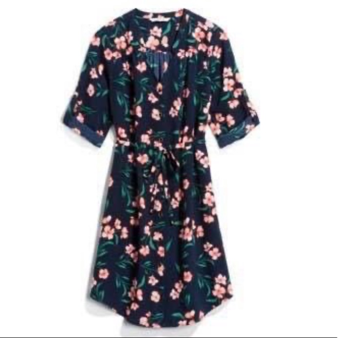 Stitch Fix 41 Hawthorn Cristen Navy Floral Print Button Front Shirt Dress Size M